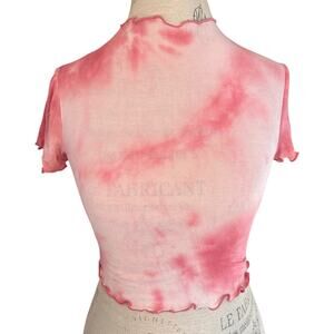 Anti Star Sheer Tie-Dye Crop Top Lettuce Hem Y2K Baby Tee Size S
